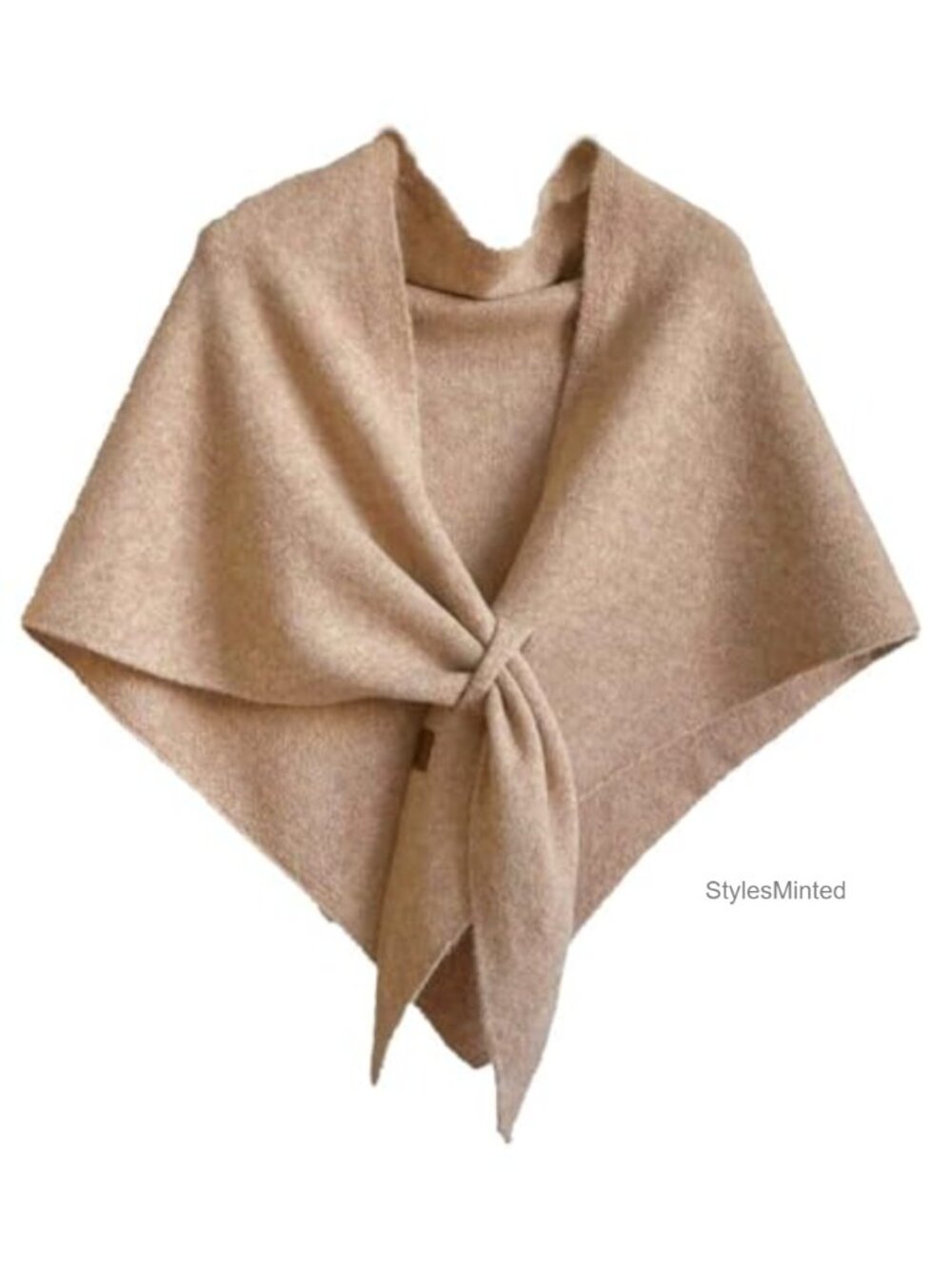 Knitted Pashmina Shawl Wrap Wool Cashmere Blend Open Front Cape